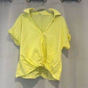 Stateside Poplin Short Sleeve Front Twist Button Up Shirt